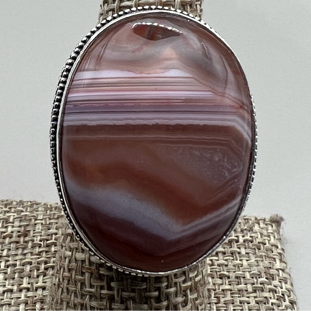 New Botswana Agate Statement Silver Overlay Vintage Style Ring Size 7.5